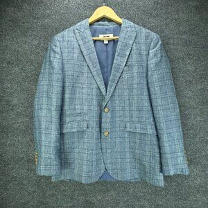 Joseph Abboud‎ Sport Coat Mens Small Blue 100% Linen Plaid Jacket Blazer